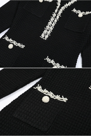 V-Neck Tweed Mini Dress with Front Pockets & Accents