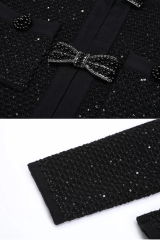 Tweed Embellished Long-Sleeve Top & Wool Long Skirt Two-Piece Set