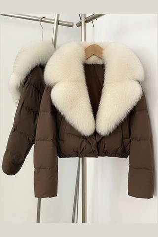 Cropped Puffer Jacket with Faux Fur Collar