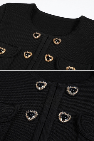 Heart-Button Knitted Cardigan and High-Waist Pencil Skirt Two-Piece Set