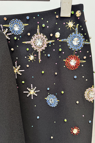 Spark Embellished Long Sleeve Crop Top & High-Slit Maxi Skirt Set