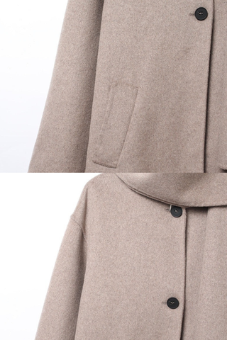 Cozy Wool-Blend Scarf Collar Coat – Long Sleeve, Minimalist Design