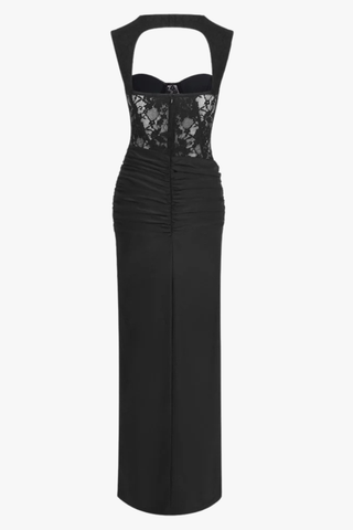 Lace Corset Draped Bodycon Long Dress with Cap Sleeves