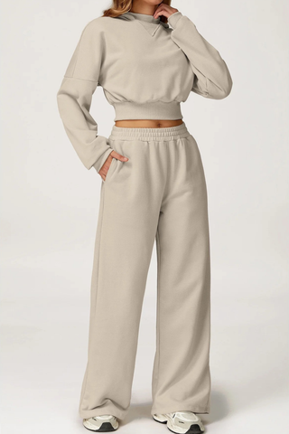 Two-Piece Cropped Hoodie and Wide-Leg Sweatpants Set