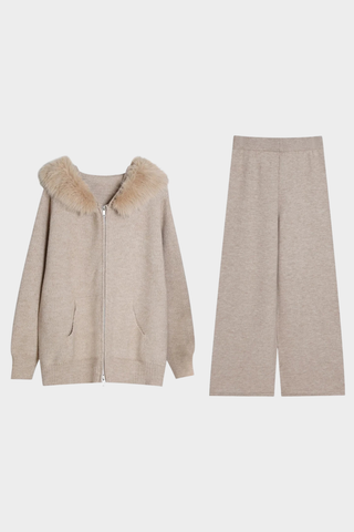 Soft & Cozy Faux Fur Hoodie Knit Set