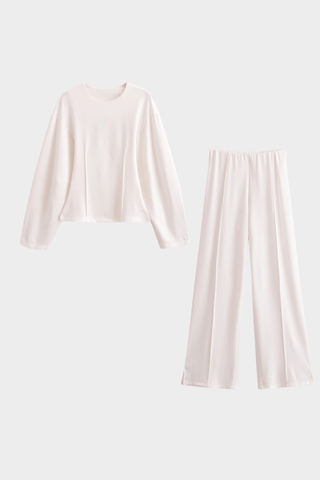 Soft Lounge Relaxed Top & Wide-Leg Pants Set – Lightweight Jersey, Long Sleeve, Minimal Design