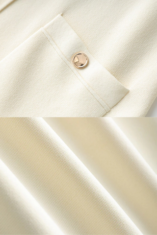 Button-Front Long Sleeve Knit Dress with Pleated Skirt