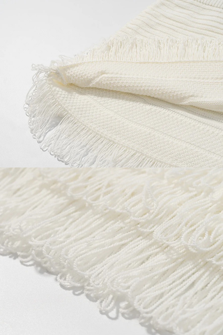 Fringe Hem Knit Set – Crochet Button-Up Top & Ribbed Mini Skirt