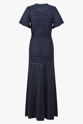 Textured Knit Long Dress – Short Sleeve Button Front Design