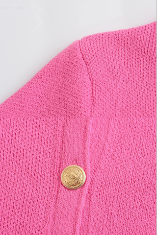Knitted Cardigan with Gold Buttons and Front Pockets