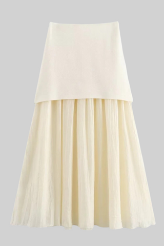 Summer Buttoned Knit Vest & Pleated Long Skirt Set