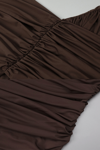 Mocha Draped Sleeveless Backless Long  with Double Straps & Thigh-High Slit