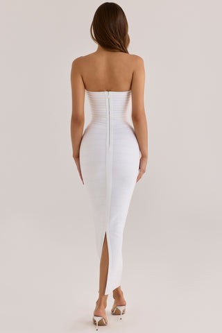 Strapless Bandage Midi Dress with Sculpted Sweetheart Neckline and Bodycon Fit