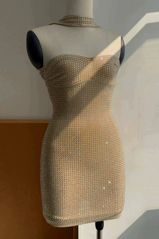 Sparkle Glow Halter  Backless Mini Dress