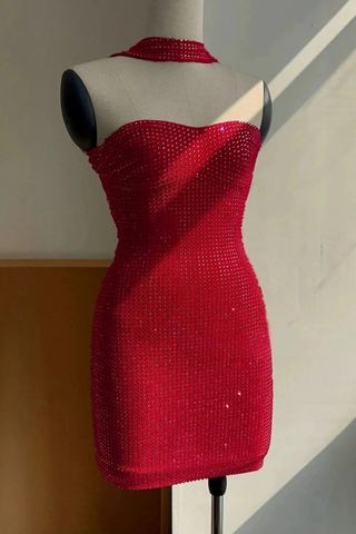 Sparkle Glow Halter  Backless Mini Dress