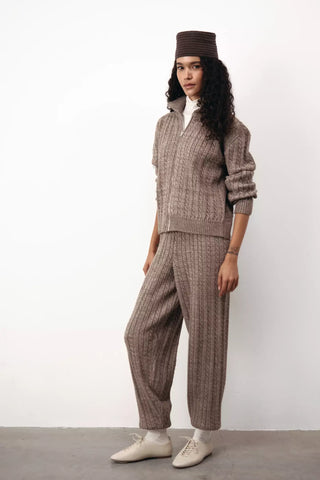 Cable Knit Zip-Up Cardigan and Jogger Pants Set