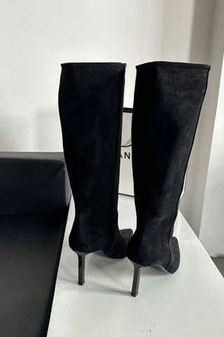 Pointed-Toe Suede Knee-High Stiletto Boots | Slim Fit, High Heel Winter Fashion Boots
