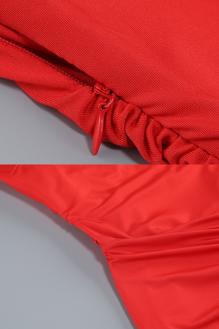 Scarlet Off-Shoulder Mesh Tulle Ruched Bodycon Mini Dress with Ruffled Hem & Stretch Lining