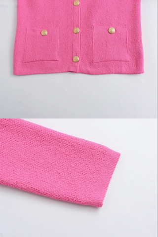 Knitted Cardigan with Gold Buttons and Front Pockets