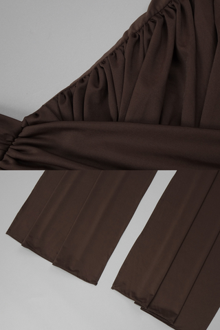 Mocha Draped Sleeveless Backless Long  with Double Straps & Thigh-High Slit