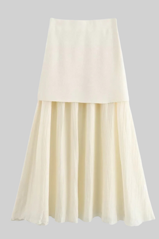 Summer Buttoned Knit Vest & Pleated Long Skirt Set