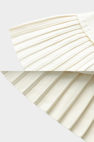 Button-Front Long Sleeve Knit Dress with Pleated Skirt