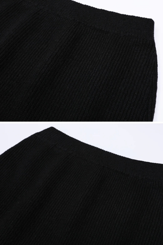 Ribbed Knit Long Sleeve Peplum Top & Midi Skirt Set