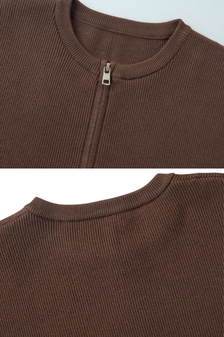 Ribbed Long Sleeve Zip Jacket & Relaxed Pants Co-Ord Set