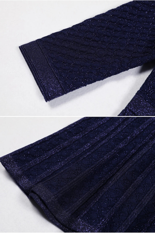 Shimmer Knit Mid-Long Dress with Three-Quarter Sleeves and Front Buttons