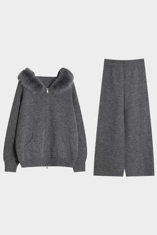 Soft & Cozy Faux Fur Hoodie Knit Set