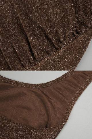Coffee Metallic Halter Long Dress Backless Slim Fit with Waist Tie Detail