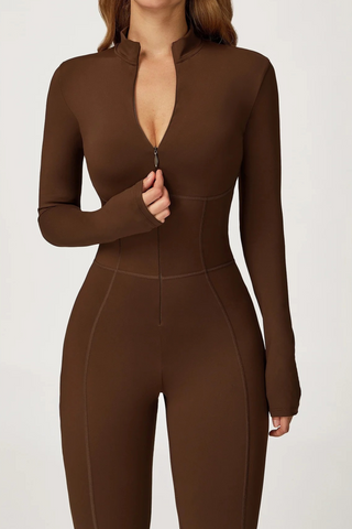 Long Sleeve Zip-Front Sport Jumpsuit – Slim Fit One-Piece Activewear