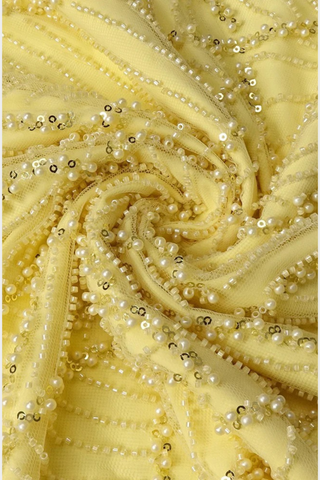 Sleeveless Halter Beaded Yellow Tulle Long Dress – Hand-Embellished Sequins & Pearls, Floor-Length Design