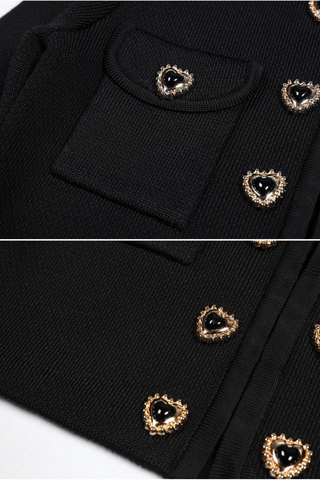 Heart-Button Knitted Cardigan and High-Waist Pencil Skirt Two-Piece Set