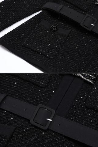 Tweed Embellished Long-Sleeve Top & Wool Long Skirt Two-Piece Set