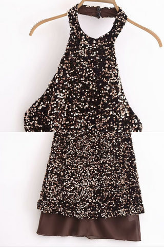 Sparkle Halter Sequin  Backless Mini Dress