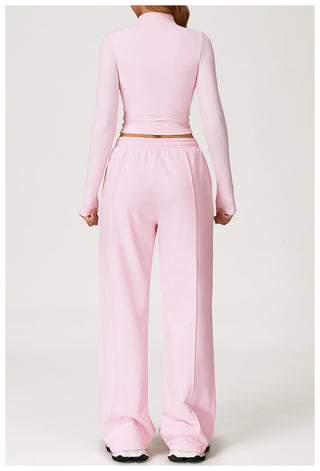 Seamless Mock-Neck Long Sleeve Crop Top & Straight-Leg Jogger Set