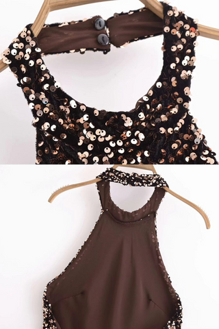 Sparkle Halter Sequin  Backless Mini Dress