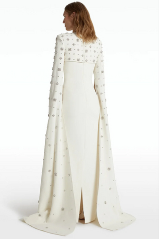 Embellished Cape Diamond Long Dress