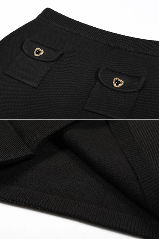 Heart-Button Knitted Cardigan and High-Waist Pencil Skirt Two-Piece Set