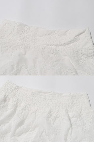 Sky Bloom Embroidered Eyelet Set  Round Neck Crop Top & High-Waist Maxi Skirt