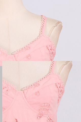 Sun Embroidered Sleeveless  Eyelet Mini Dress