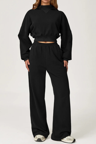 Two-Piece Cropped Hoodie and Wide-Leg Sweatpants Set