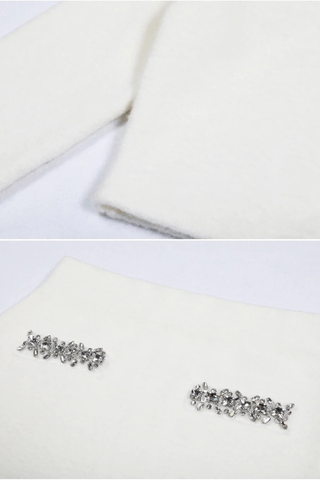 Crystal-Embellished Soft Wool Set – Cropped Jacket and Ruffled Mini Skirt