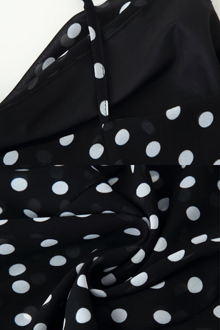 Polka Dot Ruffle Hem Long  Dress with Scarf Detail