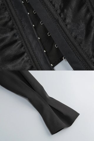 Long Sleeve Blazer and Corset Set with Rhinestone Flared Pants