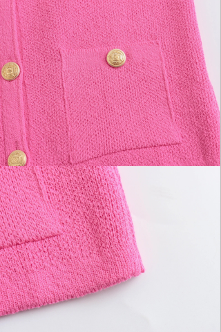 Knitted Cardigan with Gold Buttons and Front Pockets