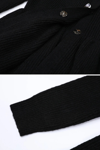 Ribbed Knit Long Sleeve Peplum Top & Midi Skirt Set