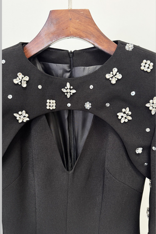 Embellished Cape Diamond Long Dress