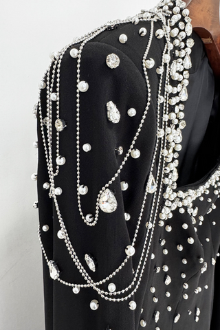 Midnight Majesty Beaded Cape Long Dress